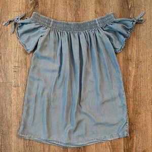 Forever 21 Women’s Off the Shoulder Chambray Tunic Dress Small